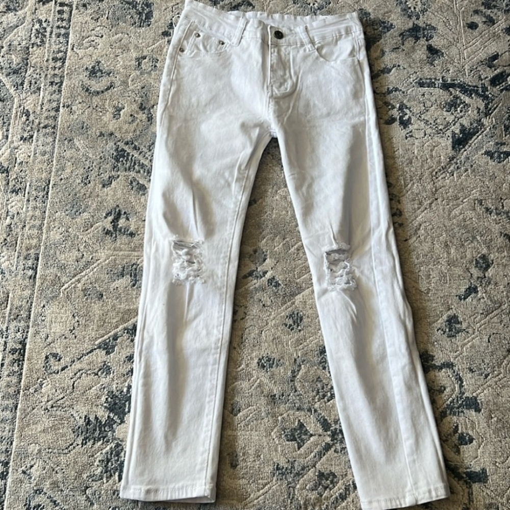 White Distressed Boy's Skinny Jeans